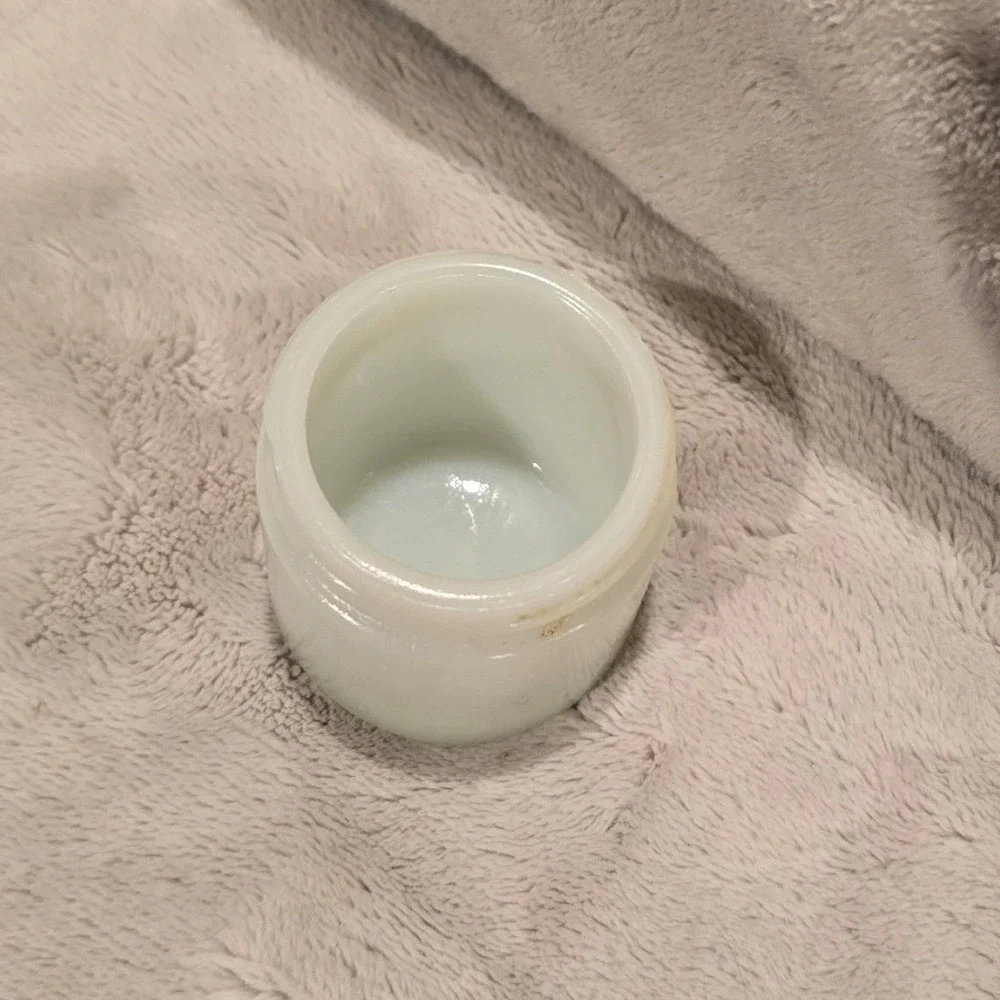 Vintage Menley-James Milk Glass Cosmetic Jar Made in USA White Vanity Pot